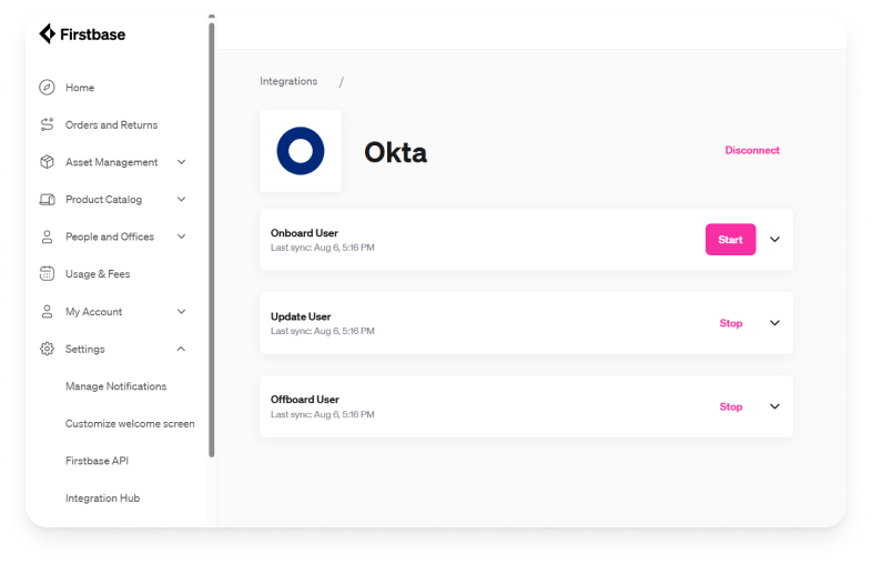 Step-by-step process of Firstbase and Jamf integration for provisioning, managing, and retrieving Mac devices